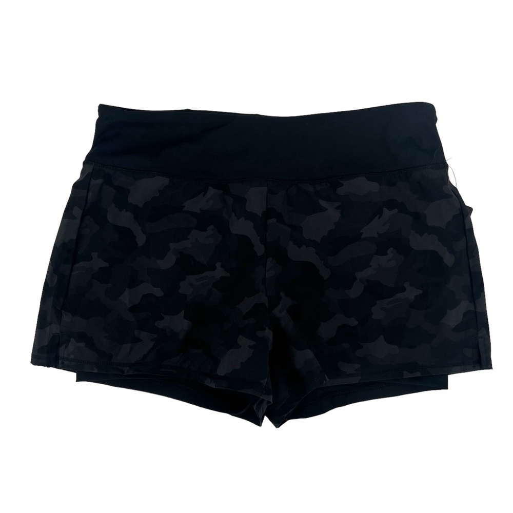 NWT 90 Degrees By Reflex Black Camouflage Athletic Shorts Size Large Women’s
